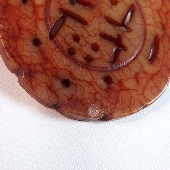 Macrame Cord Chinese Carved Red Stone Medallion Necklace - Picture 8 of 10